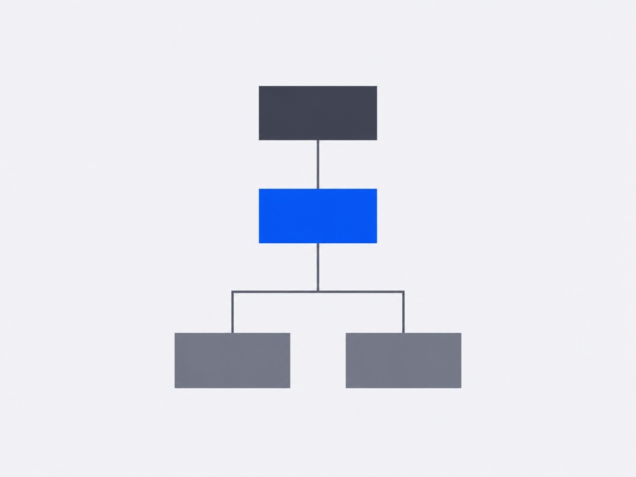 Ein schematischer Ablauf aus verbundenen Kästchen. Nach einem blau hervorgehobenen Schritt verzweigt er sich in zwei Wege.